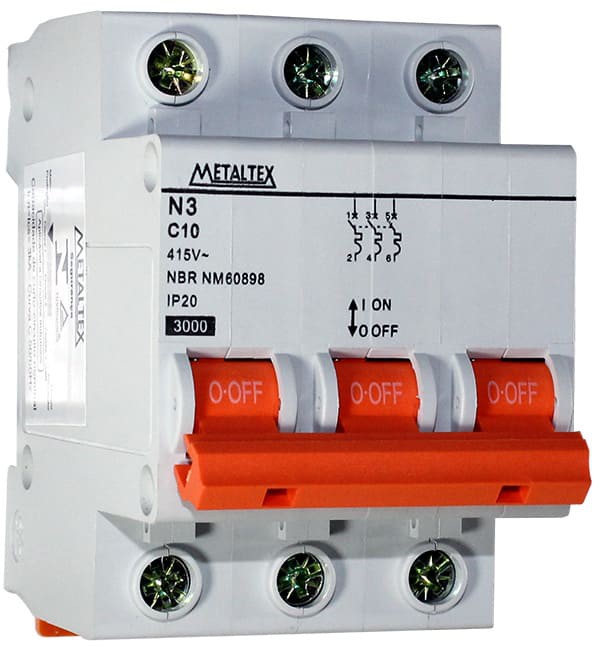 MINI DISJUNTOR 3P 3KA 10A TRIFASICO CURVA C JNG