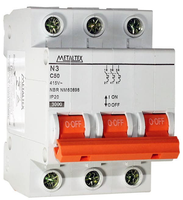 MINI DISJUNTOR 3P 3KA 50A TRIFASICO CURVA C JNG